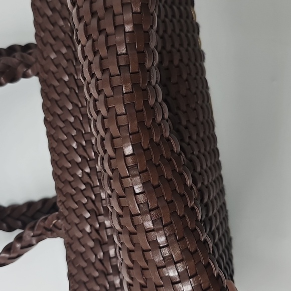 Woven Leather & Suede Brown & Tan Handbag w Braided Handles & Cowhide Accents - Picture 5 of 12